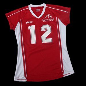 Asics Performance Red White Tee V Neck Laguna Beach Volleyball Club USA XS